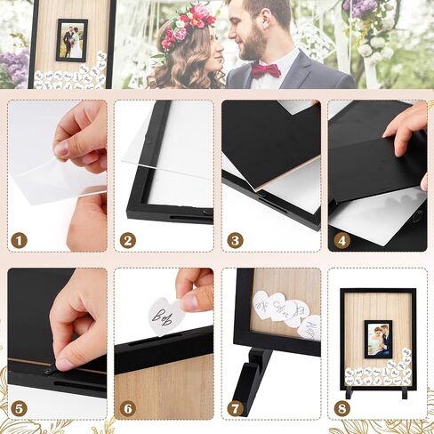 FACULX Wedding Guest Book Alternative - Rustic Wedding Decorations for Reception Wooden Wedding Frame Guest Book with 102 Wooden Hearts for Baby Shower Wedding Anniversary Ceremony, Black in Saudi Arabia