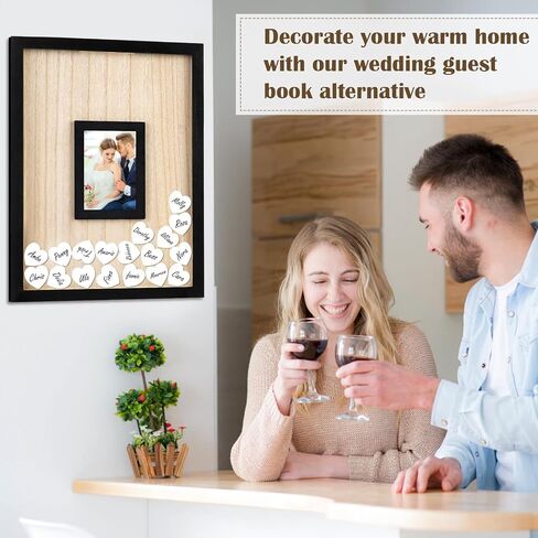 FACULX Wedding Guest Book Alternative - Rustic Wedding Decorations for Reception Wooden Wedding Frame Guest Book with 102 Wooden Hearts for Baby Shower Wedding Anniversary Ceremony, Black in Saudi Arabia