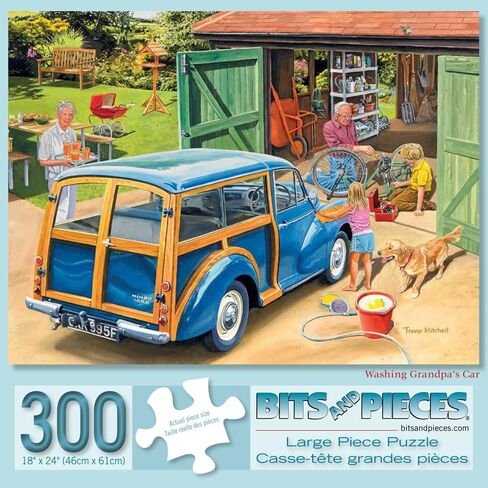 Bits and Pieces - 300 Large Piece Jigsaw Puzzle for Adults - Washing Grandpa's Car - 300 pc Summer Scene Jigsaw by Artist Trevor Mitchell in Saudi Arabia