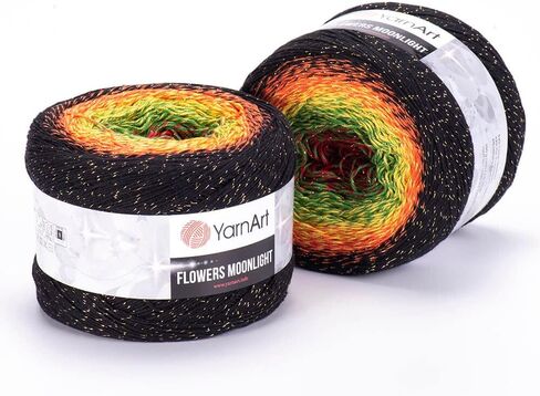 1 Ball YarnArt Flowers Moonlight Glitter Cotton Yarn, Soft, Rainbow Crochet, Metallic Lurex Handknit Shiny, Silvery Cake, Multicolor Cotton, Weight 9.17oz Length 1093 Yards, Sport Yarn 3267 in Saudi Arabia