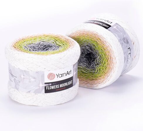 1 Ball YarnArt Flowers Moonlight Glitter Cotton Yarn, Soft, Rainbow Crochet, Metallic Lurex Handknit Shiny, Silvery Cake, Multicolor Cotton, Weight 9.17oz Length 1093 Yards, Sport Yarn 3267 in Saudi Arabia