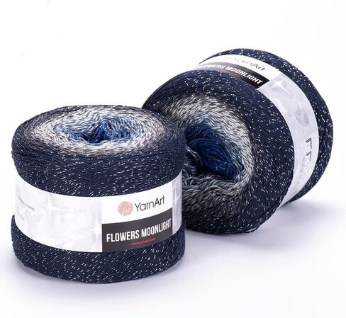1 Ball YarnArt Flowers Moonlight Glitter Cotton Yarn, Soft, Rainbow Crochet, Metallic Lurex Handknit Shiny, Silvery Cake, Multicolor Cotton, Weight 9.17oz Length 1093 Yards, Sport Yarn 3267 in Saudi Arabia