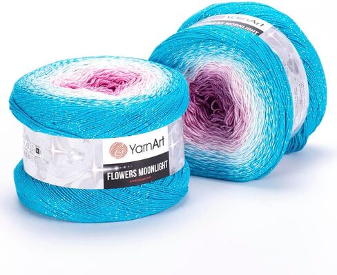 1 Ball YarnArt Flowers Moonlight Glitter Cotton Yarn, Soft, Rainbow Crochet, Metallic Lurex Handknit Shiny, Silvery Cake, Multicolor Cotton, Weight 9.17oz Length 1093 Yards, Sport Yarn 3267 in Saudi Arabia