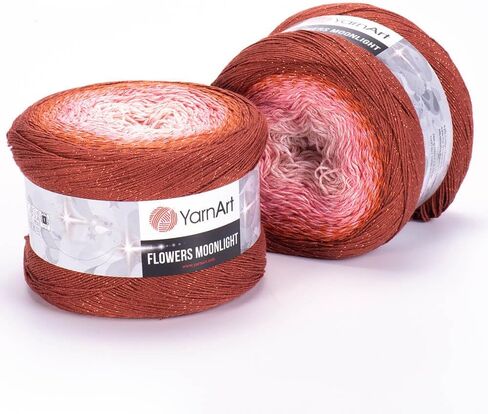 1 Ball YarnArt Flowers Moonlight Glitter Cotton Yarn, Soft, Rainbow Crochet, Metallic Lurex Handknit Shiny, Silvery Cake, Multicolor Cotton, Weight 9.17oz Length 1093 Yards, Sport Yarn 3267 in Saudi Arabia