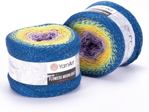 1 Ball YarnArt Flowers Moonlight Glitter Cotton Yarn, Soft, Rainbow Crochet, Metallic Lurex Handknit Shiny, Silvery Cake, Multicolor Cotton, Weight 9.17oz Length 1093 Yards, Sport Yarn 3267 in Saudi Arabia