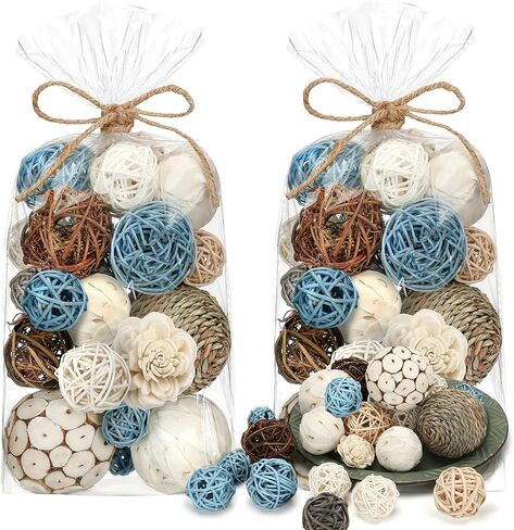 Riceshoot 2 Pack Decorative Balls Potpourri Bowl Filler Decor Natural Vase Bowl Filler Assorted Spherical Rattan Twigs Wicker Balls Cotton for Home Decor Centerpiece(White) in Saudi Arabia