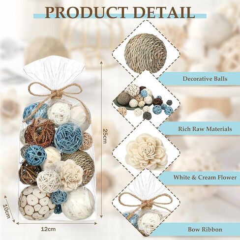 Riceshoot 2 Pack Decorative Balls Potpourri Bowl Filler Decor Natural Vase Bowl Filler Assorted Spherical Rattan Twigs Wicker Balls Cotton for Home Decor Centerpiece(White) in Saudi Arabia