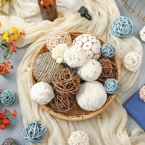 Riceshoot 2 Pack Decorative Balls Potpourri Bowl Filler Decor Natural Vase Bowl Filler Assorted Spherical Rattan Twigs Wicker Balls Cotton for Home Decor Centerpiece(White) in Saudi Arabia