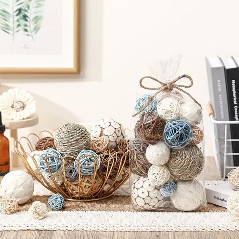 Riceshoot 2 Pack Decorative Balls Potpourri Bowl Filler Decor Natural Vase Bowl Filler Assorted Spherical Rattan Twigs Wicker Balls Cotton for Home Decor Centerpiece(White) in Saudi Arabia