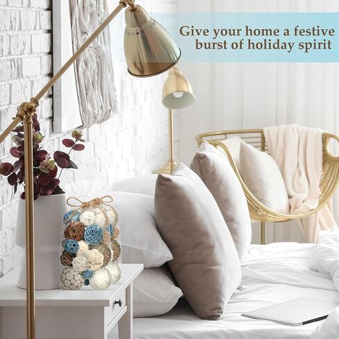 Riceshoot 2 Pack Decorative Balls Potpourri Bowl Filler Decor Natural Vase Bowl Filler Assorted Spherical Rattan Twigs Wicker Balls Cotton for Home Decor Centerpiece(White) in Saudi Arabia