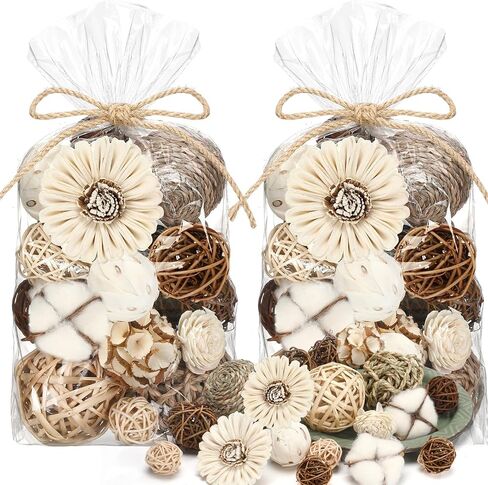 Riceshoot 2 Pack Decorative Balls Potpourri Bowl Filler Decor Natural Vase Bowl Filler Assorted Spherical Rattan Twigs Wicker Balls Cotton for Home Decor Centerpiece(White) in Saudi Arabia