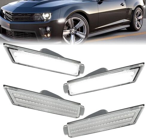 ROCCS 4 قطع LED بيضاء واضحة مصابيح LED جانبية متوافقة مع 2010-2015 Chevy Camaro SS/RS/ZL1/LT المصد الأمامي الخلفي LED ضوء إشارة Sidemarker، عدسة شفافة in Kuwait