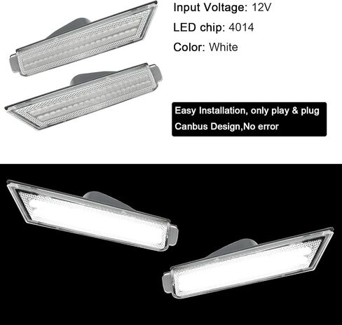 ROCCS 4 قطع LED بيضاء واضحة مصابيح LED جانبية متوافقة مع 2010-2015 Chevy Camaro SS/RS/ZL1/LT المصد الأمامي الخلفي LED ضوء إشارة Sidemarker، عدسة شفافة in Kuwait