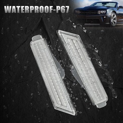 ROCCS 4 قطع LED بيضاء واضحة مصابيح LED جانبية متوافقة مع 2010-2015 Chevy Camaro SS/RS/ZL1/LT المصد الأمامي الخلفي LED ضوء إشارة Sidemarker، عدسة شفافة in Kuwait