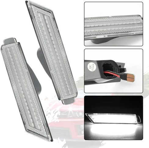 ROCCS 4 قطع LED بيضاء واضحة مصابيح LED جانبية متوافقة مع 2010-2015 Chevy Camaro SS/RS/ZL1/LT المصد الأمامي الخلفي LED ضوء إشارة Sidemarker، عدسة شفافة in Kuwait