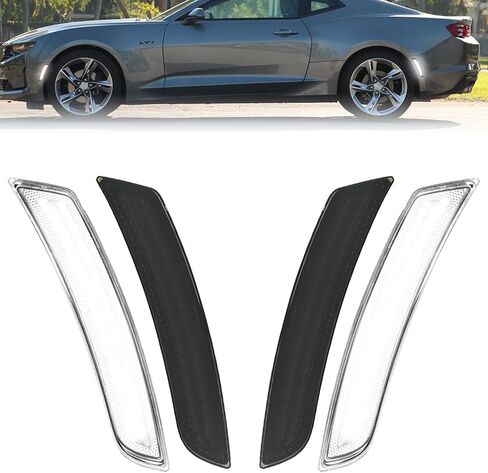 ROCCS 4 قطع LED بيضاء واضحة مصابيح LED جانبية متوافقة مع 2010-2015 Chevy Camaro SS/RS/ZL1/LT المصد الأمامي الخلفي LED ضوء إشارة Sidemarker، عدسة شفافة in Kuwait