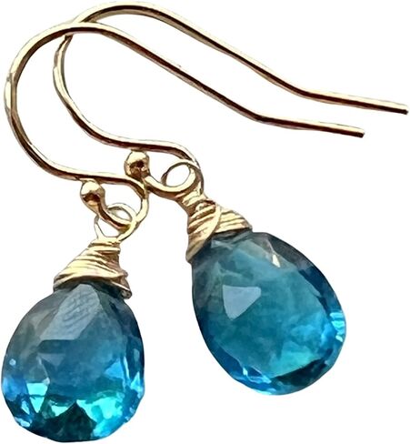 Earrings 14k gold fill neon London blue Topaz Quartz, petite handmade jewelry in Saudi Arabia