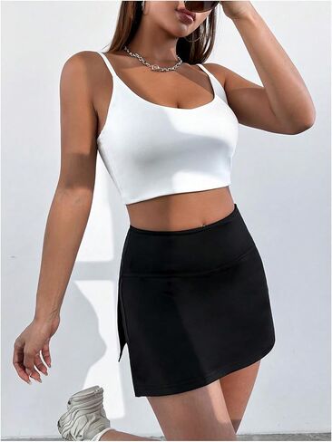WDIRARA Women's High Waist Side Split Tennis Skirt Shorts Active Golf Athletic Skorts in Saudi Arabia