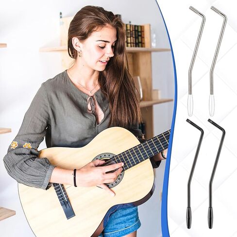 4 قطع من ذراع الجيتار الكهربائي Tremolo Arm Thread Tremolo Arm 6 مم شريط Whammy مع طرف معدني ذراع اهتزاز واحد لونين أجزاء جيتار كهربائي لنظام اهتزاز الجيتار الكهربائي (أسود وفضي) in Saudi Arabia