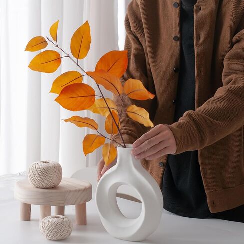 Off White Hollow Ceramic Vase Set of 2, Round Modern Vase for Nordic Minimalist Book Style Shelf Decor, Donut Boho Aesthetic Vases for Trendy Home Entryway Table Christmas Decoration in Saudi Arabia
