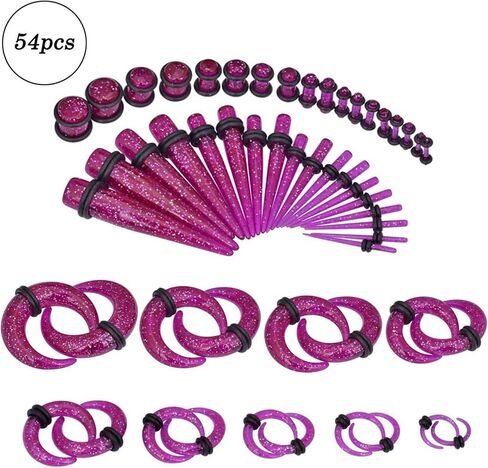 Qmcandy 54pcs Acrylic Ear Stretching Kit 14G-00G Taper Plugs Spiral Ear Tapers Kit Ear Gauges Stretcher Expander in Saudi Arabia