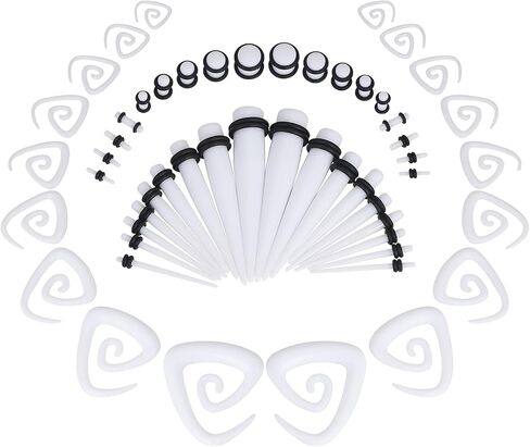 Qmcandy 54pcs Acrylic Ear Stretching Kit 14G-00G Taper Plugs Spiral Ear Tapers Kit Ear Gauges Stretcher Expander in Saudi Arabia