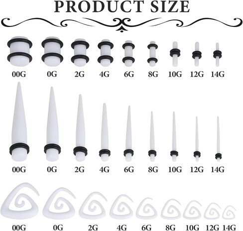 Qmcandy 54pcs Acrylic Ear Stretching Kit 14G-00G Taper Plugs Spiral Ear Tapers Kit Ear Gauges Stretcher Expander in Saudi Arabia