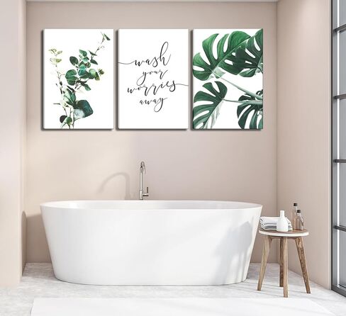 2 Pcs Botanical Canvas Wall Art Green Eucalyptus Leaves Picture Wall Decor Plant Watercolor Bathroom Poster Print for Toilet Laundry Clean Room Home Decoration in Saudi Arabia