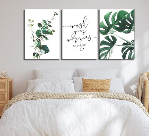 2 Pcs Botanical Canvas Wall Art Green Eucalyptus Leaves Picture Wall Decor Plant Watercolor Bathroom Poster Print for Toilet Laundry Clean Room Home Decoration in Saudi Arabia