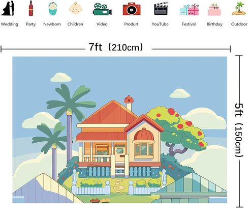 7×5ft Cartoon Dog Home Backdrop Birthday Party Decorations for Boy Girl Blue Sky Photography Background Cartoon Dogs Birthday Party Supplies Kids Happy Birthday Party Banner in Saudi Arabia