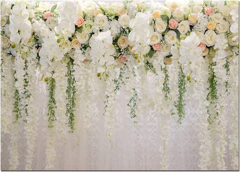 White Rose Floral Theme Photography Backdrops Bridal Shower Wedding Flowers Photo Background Baby Girl Birthday Party Portrait Dessert Cake Table Decor Photo Booth Studio Props 7x5ft Vinyl in Kuwait