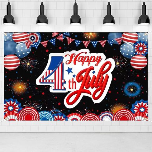 Happy 4th of July Banner, 71 Inch x 43 Inch Large Independence Day Backdrop, Happy Fourth of July Party Decorations for Indoor, Outdoor, Courtyard Home Party Decoration (Style 1) in Saudi Arabia