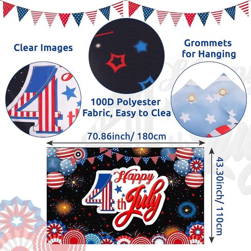 Happy 4th of July Banner, 71 Inch x 43 Inch Large Independence Day Backdrop, Happy Fourth of July Party Decorations for Indoor, Outdoor, Courtyard Home Party Decoration (Style 1) in Saudi Arabia