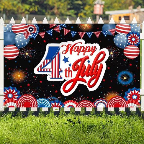 Happy 4th of July Banner, 71 Inch x 43 Inch Large Independence Day Backdrop, Happy Fourth of July Party Decorations for Indoor, Outdoor, Courtyard Home Party Decoration (Style 1) in Saudi Arabia