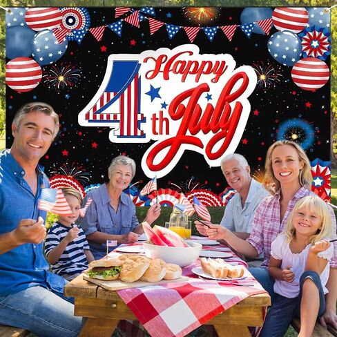 Happy 4th of July Banner, 71 Inch x 43 Inch Large Independence Day Backdrop, Happy Fourth of July Party Decorations for Indoor, Outdoor, Courtyard Home Party Decoration (Style 1) in Saudi Arabia