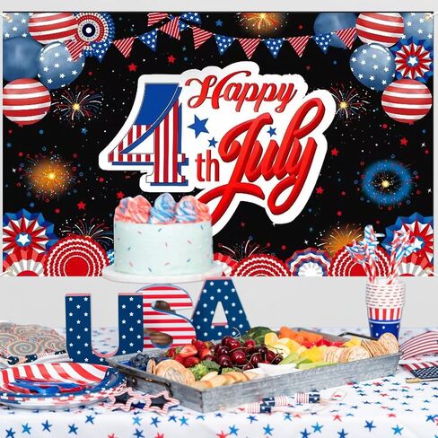 Happy 4th of July Banner, 71 Inch x 43 Inch Large Independence Day Backdrop, Happy Fourth of July Party Decorations for Indoor, Outdoor, Courtyard Home Party Decoration (Style 1) in Saudi Arabia