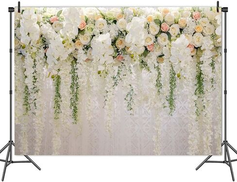 White Rose Floral Theme Photography Backdrops Bridal Shower Wedding Flowers Photo Background Baby Girl Birthday Party Portrait Dessert Cake Table Decor Photo Booth Studio Props 7x5ft Vinyl in Kuwait