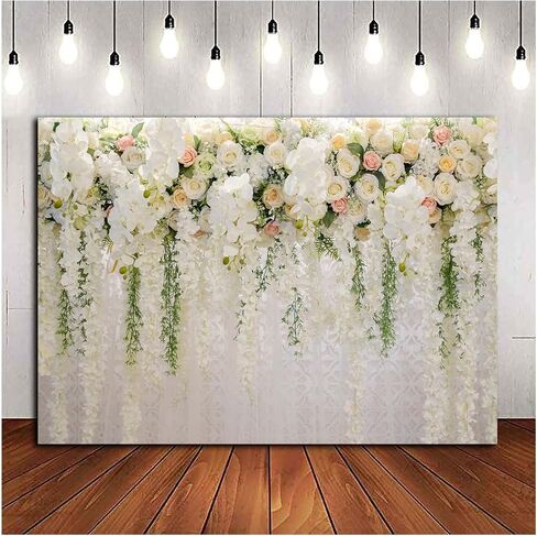 White Rose Floral Theme Photography Backdrops Bridal Shower Wedding Flowers Photo Background Baby Girl Birthday Party Portrait Dessert Cake Table Decor Photo Booth Studio Props 7x5ft Vinyl in Kuwait