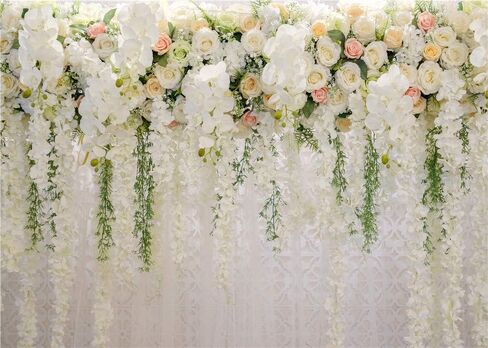White Rose Floral Theme Photography Backdrops Bridal Shower Wedding Flowers Photo Background Baby Girl Birthday Party Portrait Dessert Cake Table Decor Photo Booth Studio Props 7x5ft Vinyl in Kuwait