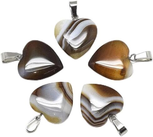 FASHEWELRY 10Pcs Natural Striped Agate Pendants Purple Heart Gemstone Dangle Charms with Bails Claps for DIY Jewelry Making in Saudi Arabia