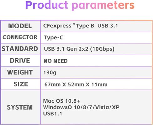 CFexpress Type B Card Reader,USB 3.1 Gen 2 Type B CFexpress Reader,CFexpress B Memory Card Adapter up to 10Gbps, Support Android/Windows/Mac OS/Linux in Saudi Arabia