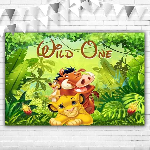 Wild One Lion King Backdrop for Birthday 5x3ft Jungle Safari 1st Birthday Background for Boy Vinyl Lion King Happy Birthday Banner Wild One Theme for Kids Party Decorations Green in Saudi Arabia
