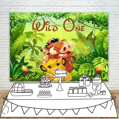 Wild One Lion King Backdrop for Birthday 5x3ft Jungle Safari 1st Birthday Background for Boy Vinyl Lion King Happy Birthday Banner Wild One Theme for Kids Party Decorations Green in Saudi Arabia
