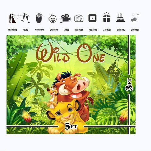 Wild One Lion King Backdrop for Birthday 5x3ft Jungle Safari 1st Birthday Background for Boy Vinyl Lion King Happy Birthday Banner Wild One Theme for Kids Party Decorations Green in Saudi Arabia