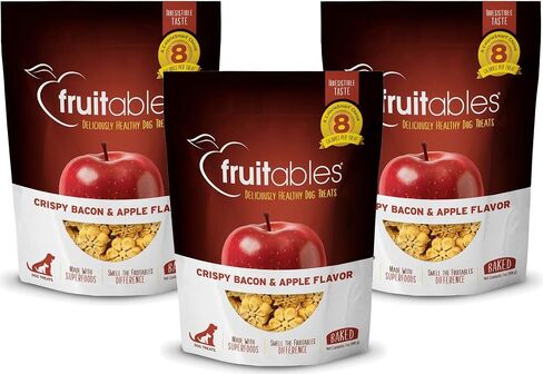 Fruitables 7 Ounce Crunchy Baked Dog Treats Baked Bacon Apple Flavor Pack of 3 in Saudi Arabia