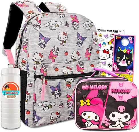 Hello Kitty Backpack and Lunch Box for Girls - Hello Kitty Backpack Bundle with 16" Hello Kitty Backpack, My Melody Lunch Bag, Water Bottle, Stickers, More | Hello Kitty School Backpack Set in Saudi Arabia