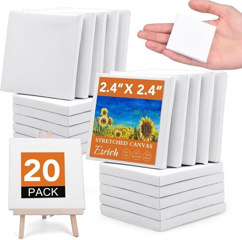 ESRICH قماش صغير متمدد 16 حزمة 3x3 بوصة، 2/5 بوصة لوحات فنية معدة للرسم، 100% قطن صغير احترافي ممتد للأطفال واللوازم الفنية. in Kuwait