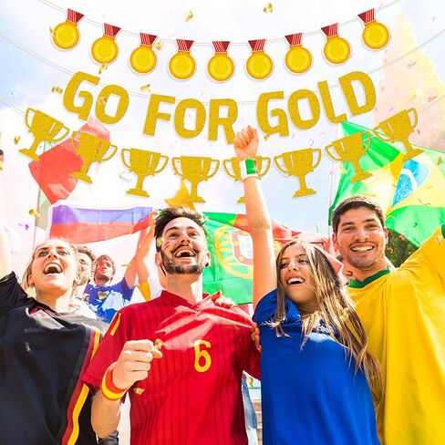 Pre-Strung Go For Gold Banner, Championship Trophy Banner for Sports Competition Sports Themed Birthday Party Decorations in Kuwait