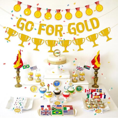 Pre-Strung Go For Gold Banner, Championship Trophy Banner for Sports Competition Sports Themed Birthday Party Decorations in Kuwait