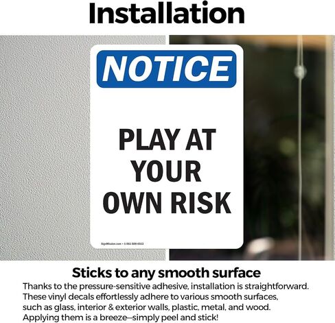 (2 Pack) Play At Your Own Risk OSHA Notice Sign 5 Inch X 3.5 Inch Vinyl Label Decal Sticker Weather Resistant, UV Protected for Workplace, Business, and Construction Site, Made in the USA in Saudi Arabia